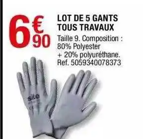 Brico Dépôt 5 gants tous travaux offre