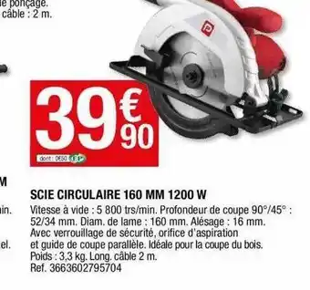 Brico Dépôt Sccie circulaire 160mm 1200w offre