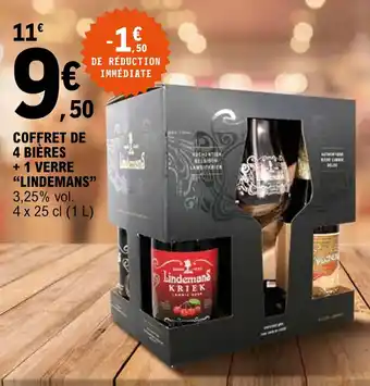 E.Leclerc "LINDEMANS" coffret de 4 bières + 1 verre offre