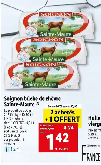Lidl Soignon bûche de chèvre sainte-maure offre