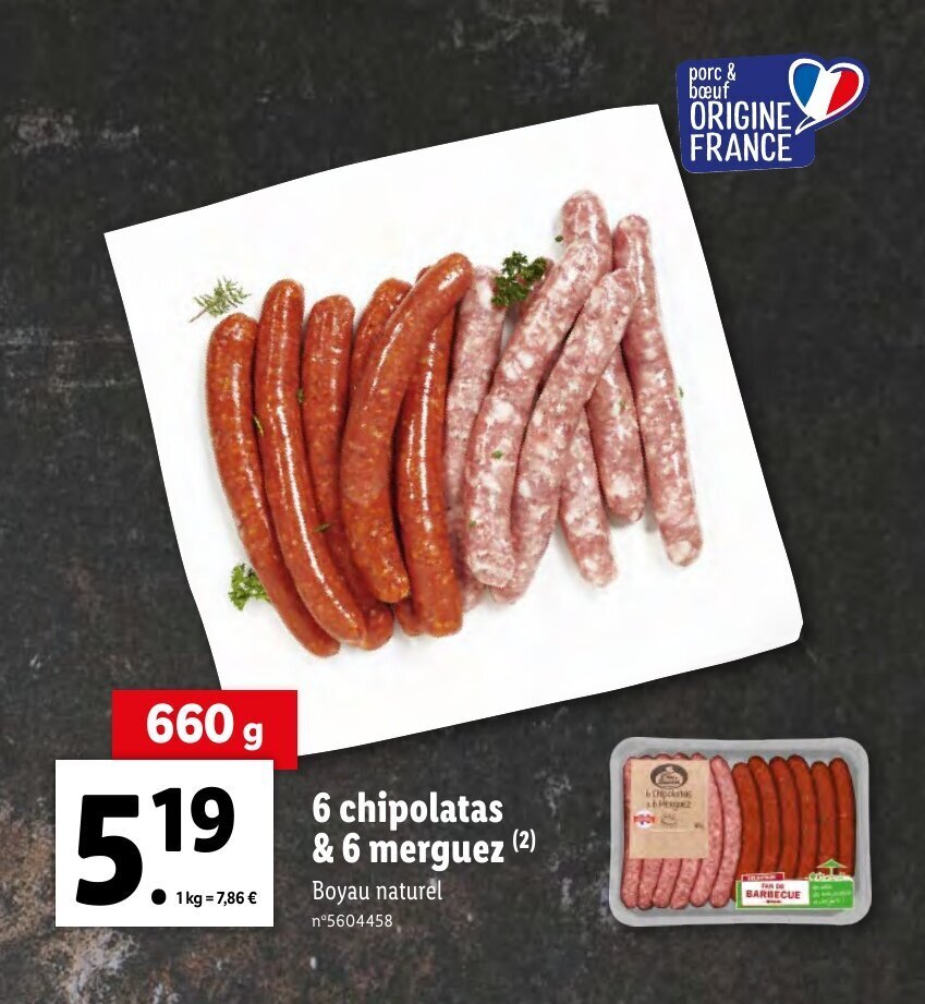 Promo 6 chipolatas & 6 merguez chez Lidl