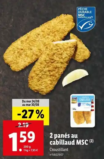 Lidl 2 panés au cabillaud MSC offre