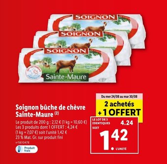 Lidl Soignon bûche de chèvre sainte-maure offre