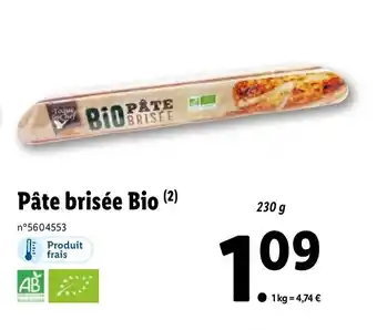 Lidl Pâte brisée bio offre