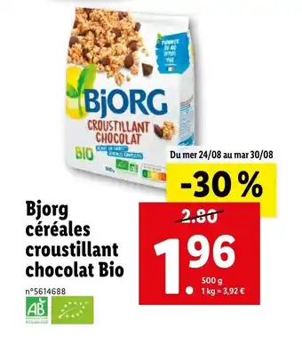Lidl Bjorg céréales croustillant chocolat bio offre