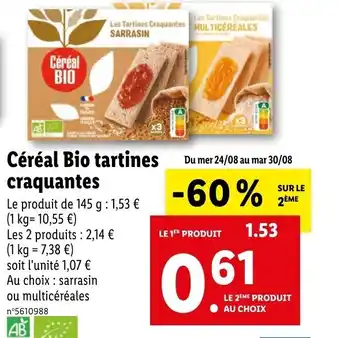 Lidl Céréal bio tartines craquantes offre