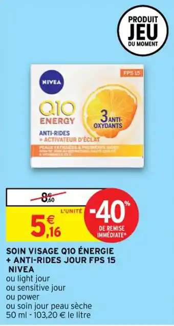 Intermarché NIVEA soin visage Q10 énergie + anti-ride jour FPS 15 offre