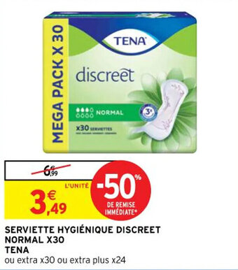 Intermarché TENA serviette hygiénique discreet normal X30 offre