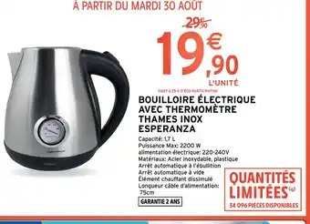 Intermarché Bouilloire électrique Avec Thermomètre Thames Inox Esperanza offre