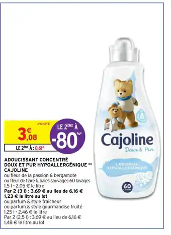 Intermarché Cajoline Adoucissant Concentré Doux Et Pur Hypoallergénique offre