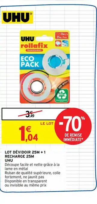 Intermarché Uhu Lot Dévidoir 25m+1 Recharge 25m offre