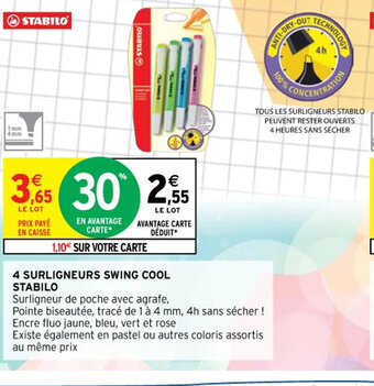 Intermarché Stabilo 4 Surligneurs Swing Cool offre