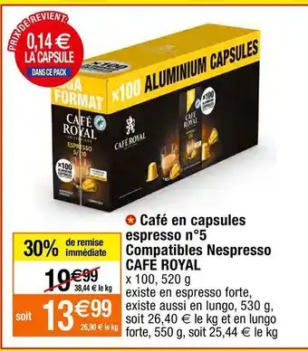 Migros Café en capsules café royal offre