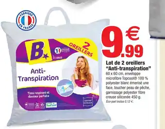 Bazarland Lot De 2 Oreillers "Anti-Transpiration" offre