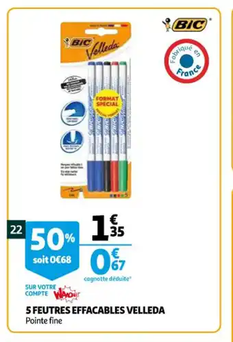 Auchan Supermarché 5 Feutres Effacables Velleda offre