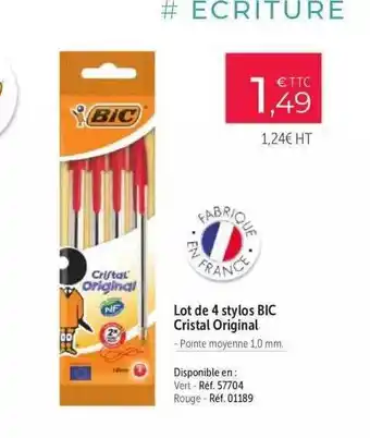 Office Depot Lot de 4 stylos bic cristal original offre