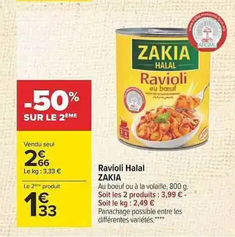 Carrefour Ravioli halal zakia offre