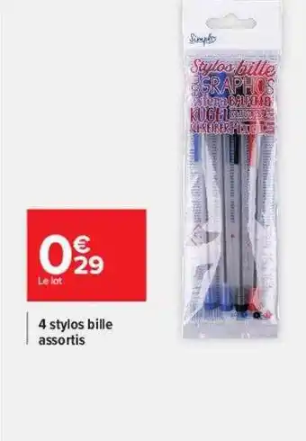 Carrefour 4 stylos bille assortis offre