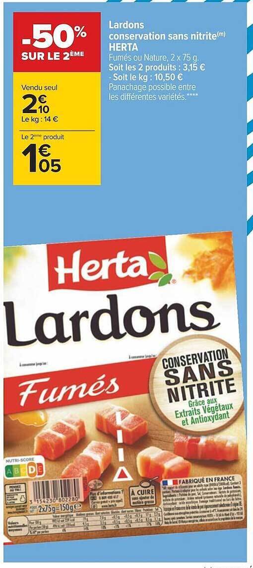 Promo Lardons conservation sans nitrite herta chez Carrefour