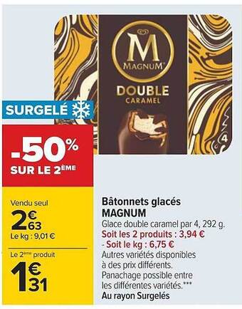 Carrefour Bâtonnets glacés magnum offre