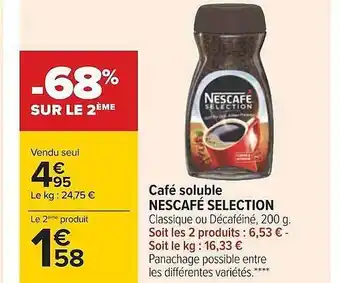 Carrefour Café soluble nescafé selection offre