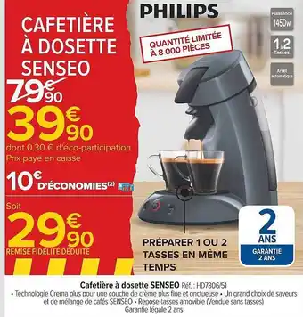 Carrefour Cafetière à dosette senseo offre