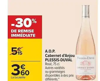Carrefour A.o.p. cabernet d'anjou plessis-duval offre