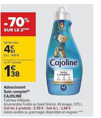 Carrefour Adoucissant soin complet cajoline offre
