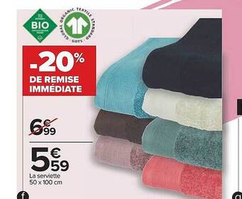 Carrefour La serviette 50 x 100 cm offre