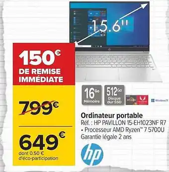 Carrefour Ordinateur portable hp offre