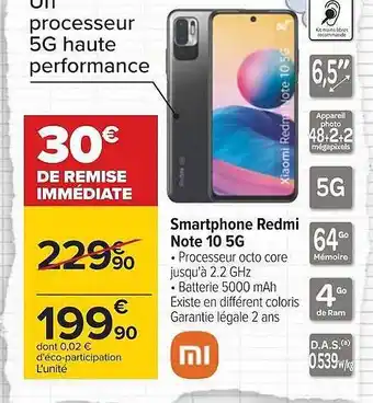 Carrefour Smartphone redmi note 10 5g offre