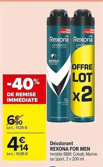 Carrefour Market Déodorant rexona for men offre