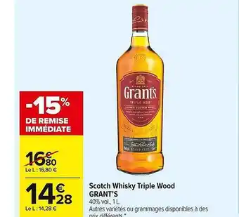 Carrefour Market Scotch whisky triple wood grant's offre