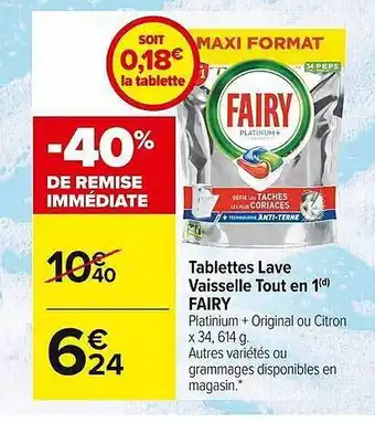 Carrefour Market Tablettes lave vaisselle tout en 1 fairy offre