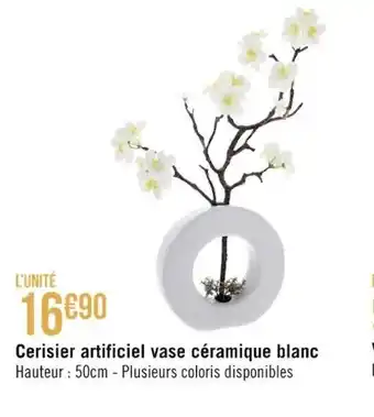 Géant Casino Cersier artificiel vase céramique blanc offre
