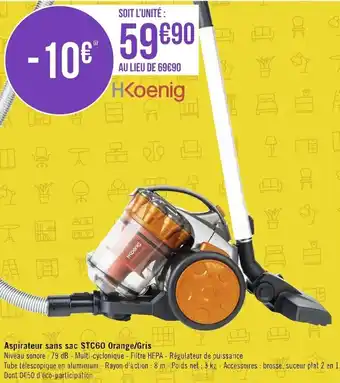 Géant Casino Aspirateur sans sac STC60 orange/gris offre