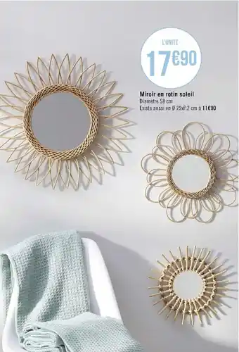 Miroir en rotin soleil