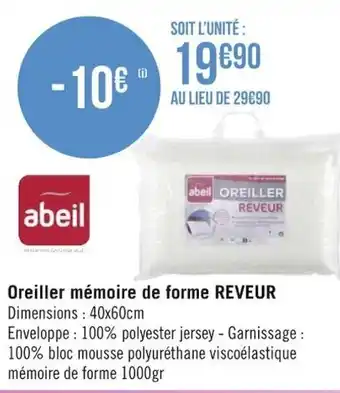 Géant Casino Oreiller mémoire de forme REVEUR offre