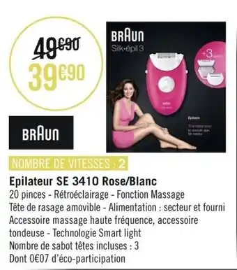 Géant Casino Epilateur SE 3410 rose/blanc offre
