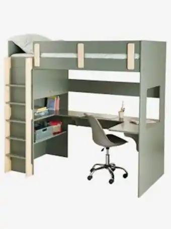 Lit mezzanine avec bureau et rangement ligne everest - kaki