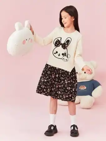 SheIn Shein fille robe 2 en 1 fleurie à imprimé lapin à nœud papillon offre