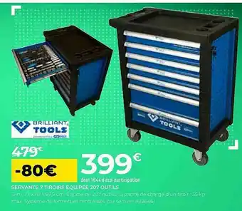 Feu Vert Servante 7 Tiroirs équipée 207 Outils Brilliant Tools offre