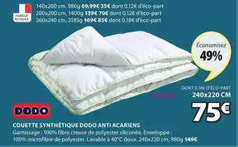 JYSK Couette synthétique dodo anti acariens offre
