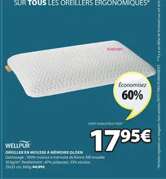 JYSK Oreiller en mousse à mémoire olden offre