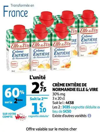Auchan Elle & vire crème entière de normandie offre