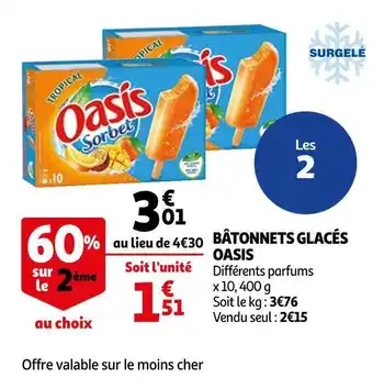 Auchan Oasis bâtonnets glacés offre