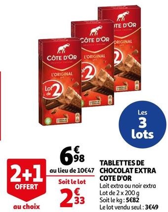 Auchan Cote d'or tablettes de chocolat extra offre