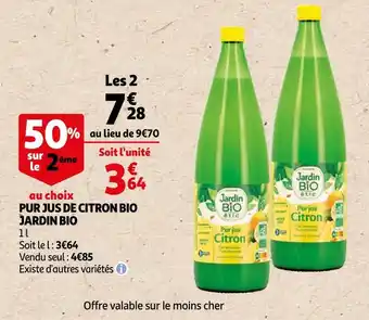 Auchan Jardin bio pur jus de citron bio offre