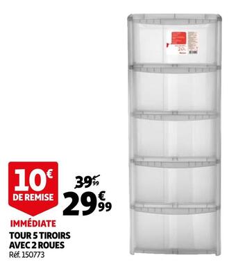 Auchan Tour 5 tiroirs avec 2 roues offre
