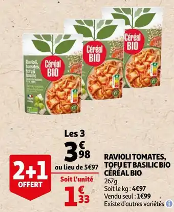 Auchan Céréal bio ravioli tomates, tofu et basilic bio offre
